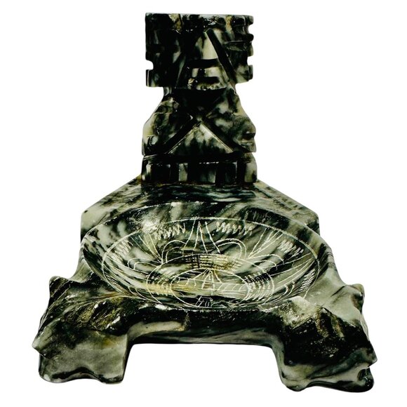 Vintage Hand-Carved Stone Mayan Aztec Ashtray Incense Coin Holder 1960s Souvenir - Picture 9 of 12